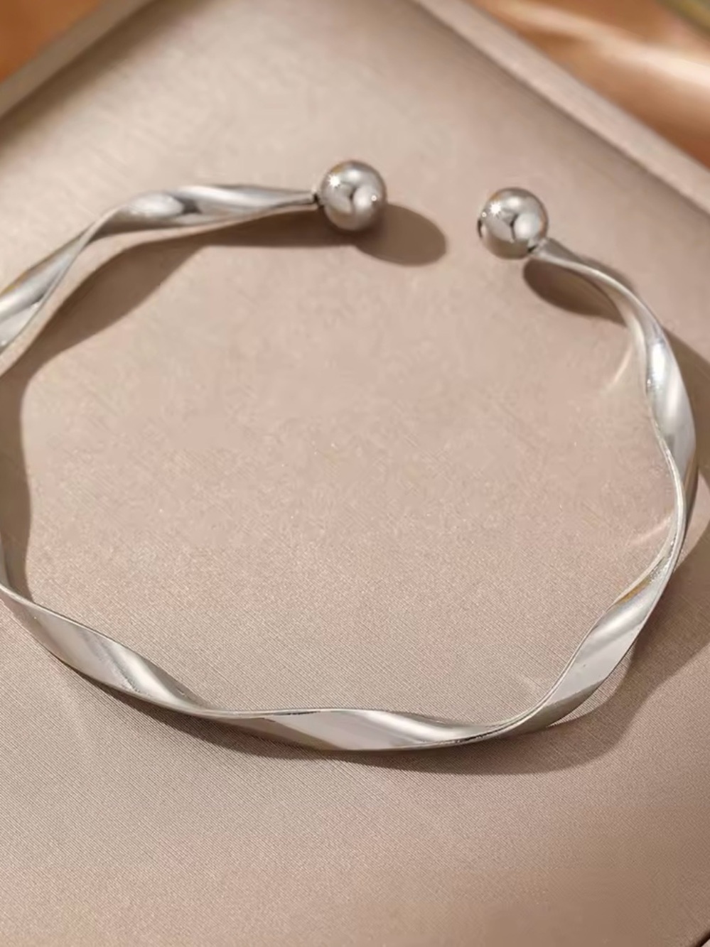 Sterling-Tone Twisted Open Bangle Bracelet in Silver new